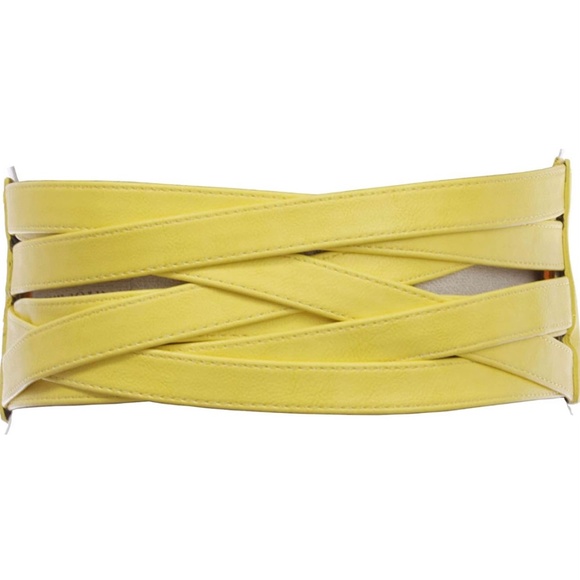 Yellow beltiscool 4" Women's High Waist Non Leather Fashion Wide Braided Stretch - Picture 3 of 3